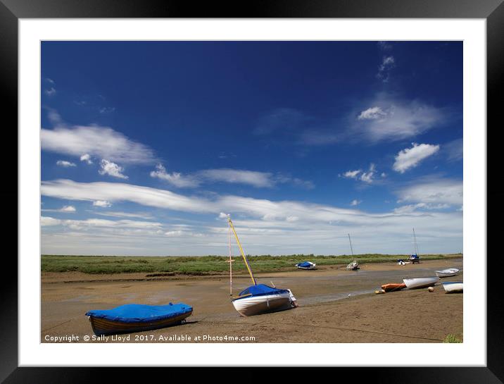 Blakeney Blue Sky Boats Framed Mounted Print by Sally Lloyd