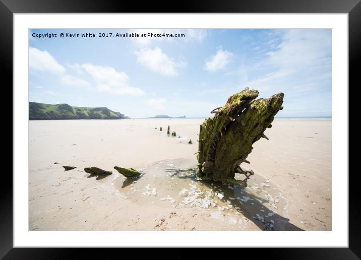 Helvetia wreck on Rhossili Bay Framed Mounted Print by Kevin White