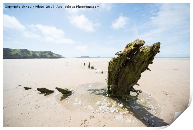 Helvetia wreck on Rhossili Bay Print by Kevin White