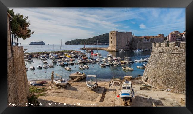 Dubrovnik harbour panorama Framed Print by Jason Wells
