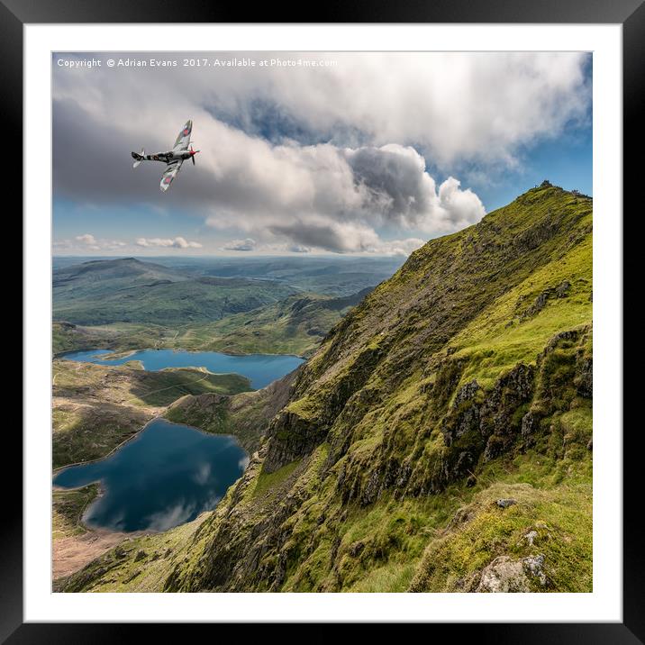 Spitfire over Snowdon Framed Mounted Print by Adrian Evans