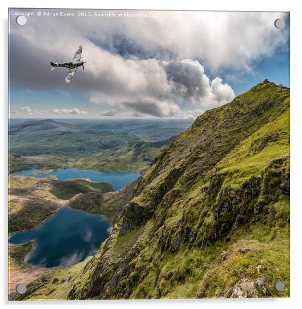 Spitfire over Snowdon Acrylic by Adrian Evans