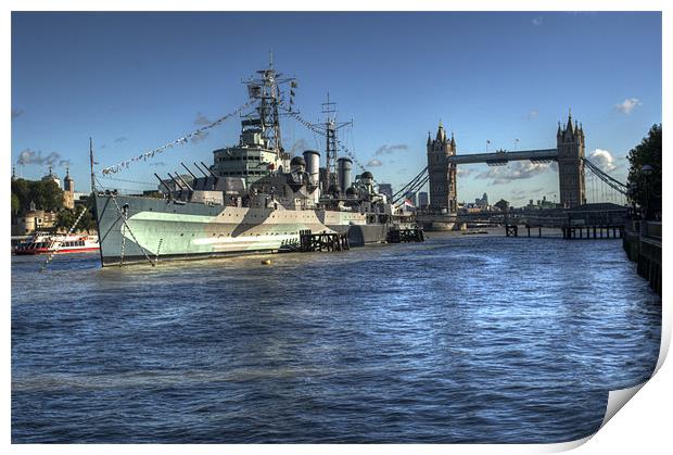 HMS Belfast and Tower Bridge Print by Chris Day