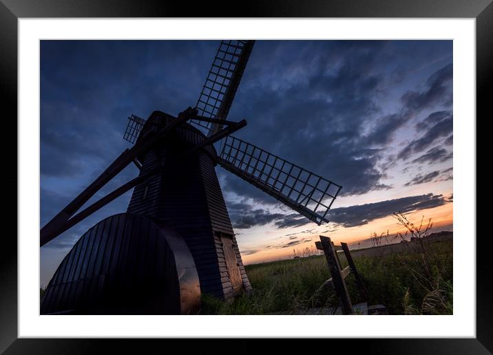 Herringfleet Wind Pump after Sunset Framed Mounted Print by Nick Rowland