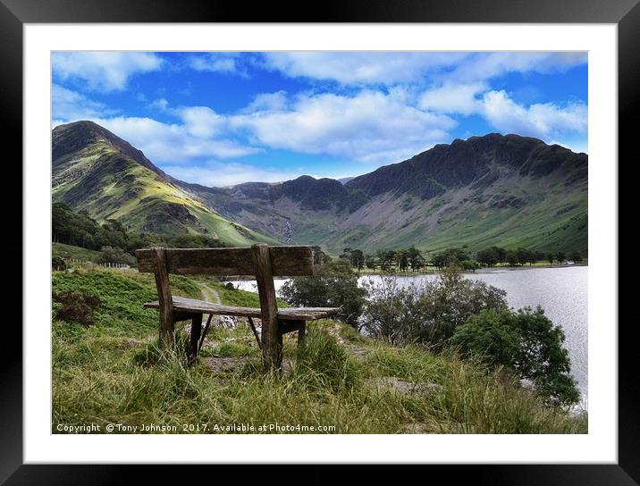 Buttermere Bench Framed Mounted Print by Tony Johnson