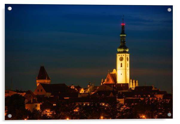 Night over Tabor city, Czech Republic. Acrylic by Sergey Fedoskin