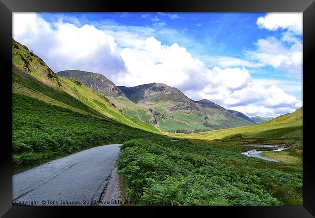 Honister Pass Valley Framed Print by Tony Johnson