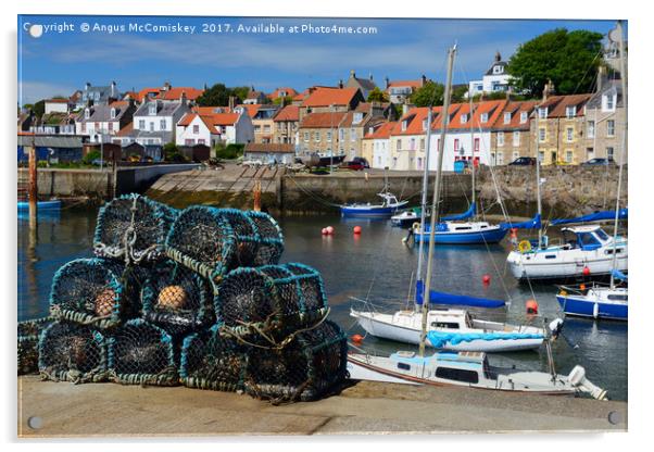 Lobster pots on quayside at St Monans Acrylic by Angus McComiskey