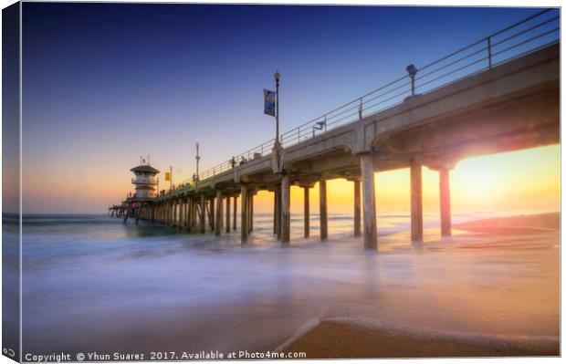 Huntington Beach Pier Sunset Canvas Print by Yhun Suarez