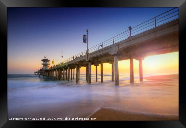 Huntington Beach Pier Sunset Framed Print by Yhun Suarez