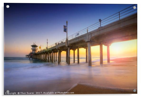 Huntington Beach Pier Sunset Acrylic by Yhun Suarez