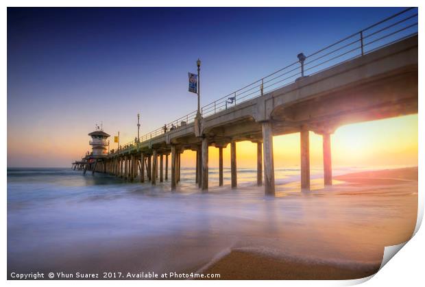 Huntington Beach Pier Sunset Print by Yhun Suarez