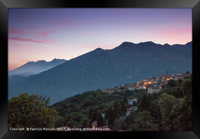 Night falls over Andrate in Piedmont Italy Framed Print by Fabrizio Malisan