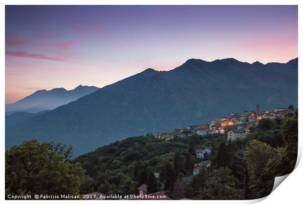 Night falls over Andrate in Piedmont Italy Print by Fabrizio Malisan