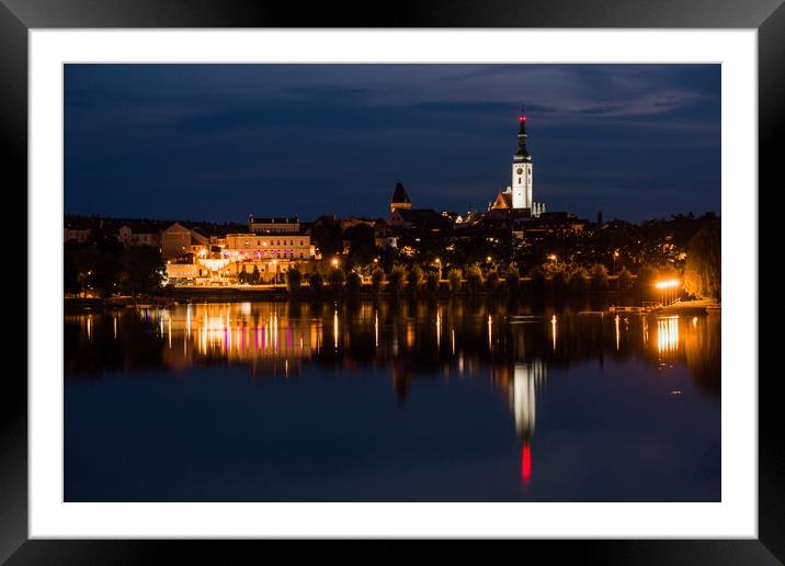 Night over lake in Tabor city, Czechia. Framed Mounted Print by Sergey Fedoskin