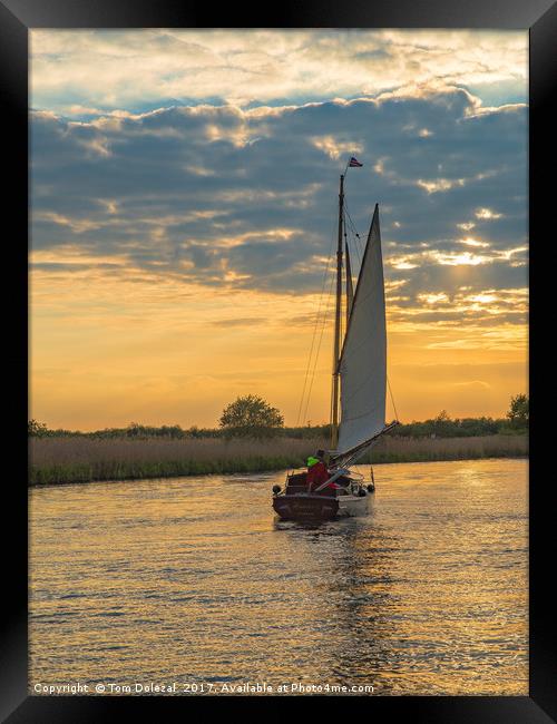 Sailing into the sunset Framed Print by Tom Dolezal