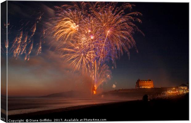 Fireworks from Fistral Beach Canvas Print by Diane Griffiths