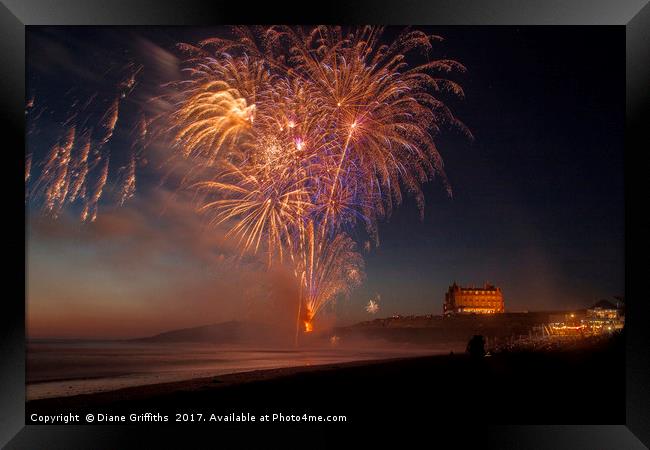 Fireworks from Fistral Beach Framed Print by Diane Griffiths