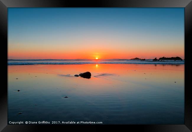 Sunset on Crantock Beach Framed Print by Diane Griffiths