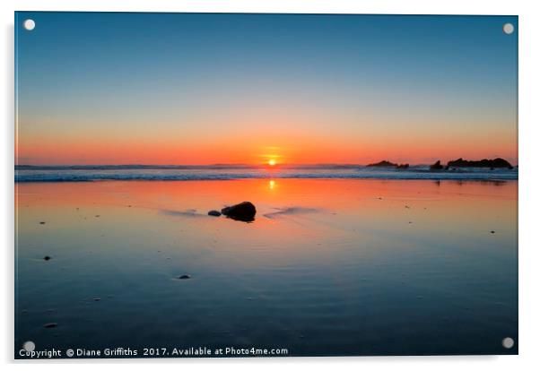 Sunset on Crantock Beach Acrylic by Diane Griffiths