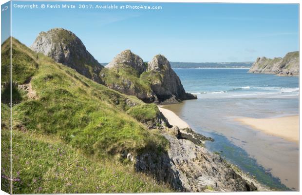 Gower three Cliffs Canvas Print by Kevin White