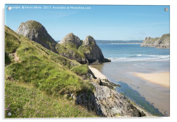 Gower three Cliffs Acrylic by Kevin White