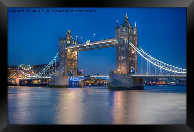 Tower Bridge in the Evening London Skyline Framed Print by Alan Barr