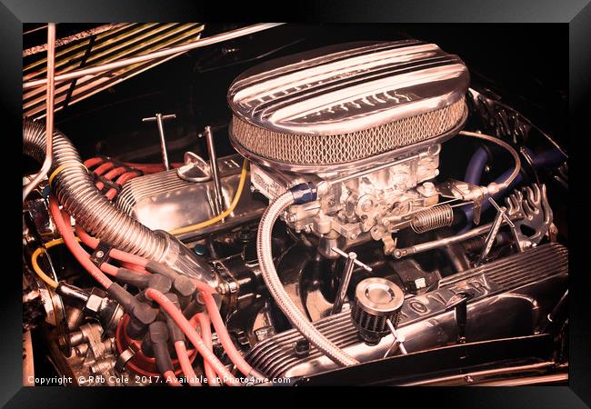 Customised Engine In A Classic Car Framed Print by Rob Cole