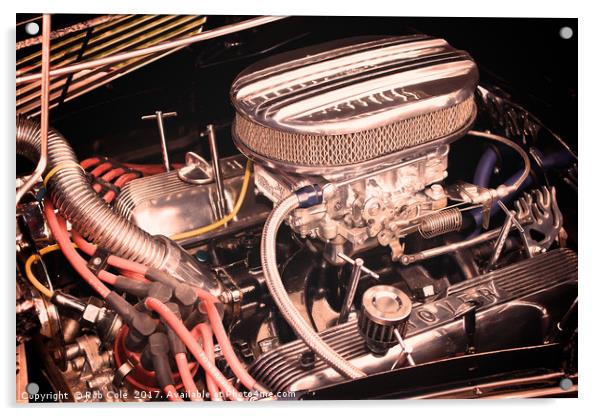Customised Engine In A Classic Car Acrylic by Rob Cole