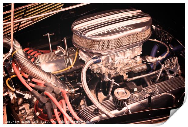 Customised Engine In A Classic Car Print by Rob Cole