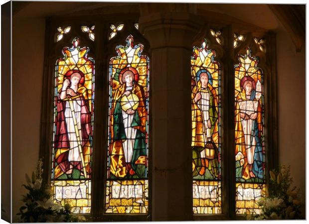The Archangel Window, St Mary's, Morthoe, North De Canvas Print by Paul Trembling