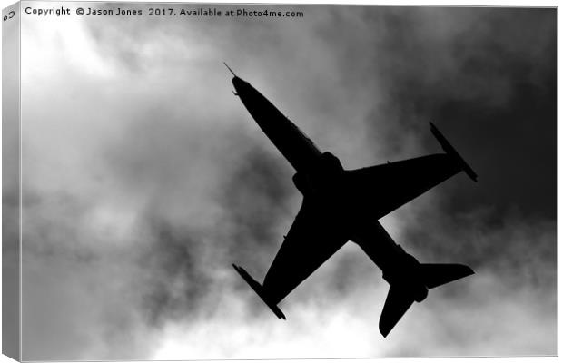 B&W Fighter Jet Flying Overhead Canvas Print by Jason Jones