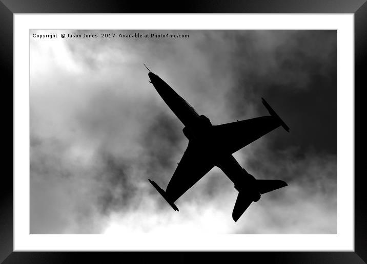 B&W Fighter Jet Flying Overhead Framed Mounted Print by Jason Jones