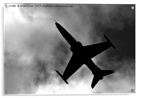 B&W Fighter Jet Flying Overhead Acrylic by Jason Jones
