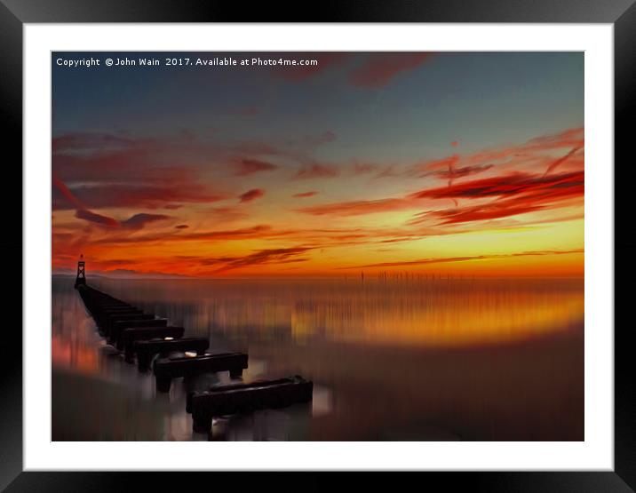 The Beach at Sunset (Digital Art)  Framed Mounted Print by John Wain