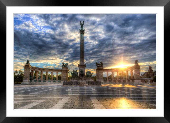 Heroes Square Budapest Sunrise Framed Mounted Print by David Pyatt