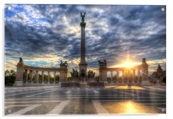 Heroes Square Budapest Sunrise Acrylic by David Pyatt