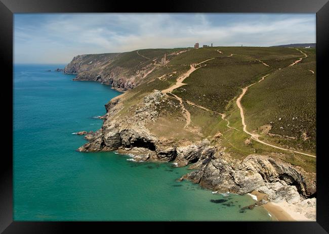 Chapel porth and St Agnes head cornwall Framed Print by Eddie John