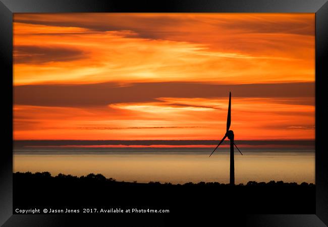 Isle of Anglesey Windmill Sunset over Irish Sea Framed Print by Jason Jones