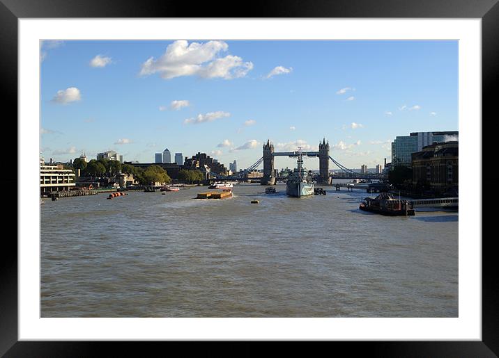 Canary Wharf Tower Bridge and HMS Belfast 2 Framed Mounted Print by Chris Day
