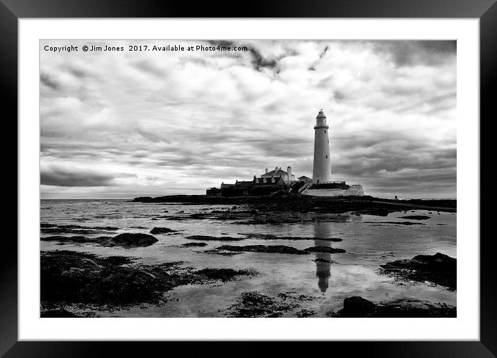 St Mary's Island in mono Framed Mounted Print by Jim Jones