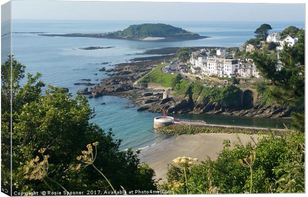 Looking down on Looe island and the Banjo Pier Canvas Print by Rosie Spooner