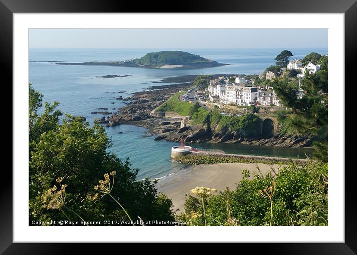 Looking down on Looe island and the Banjo Pier Framed Mounted Print by Rosie Spooner