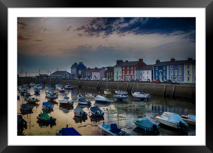Aberaern harbor at sunset Framed Mounted Print by Andrew chittock