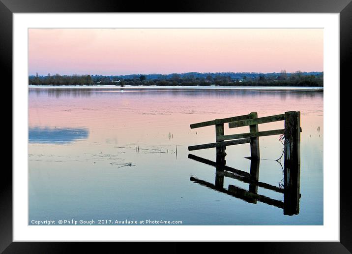 Flooded Fence Framed Mounted Print by Philip Gough