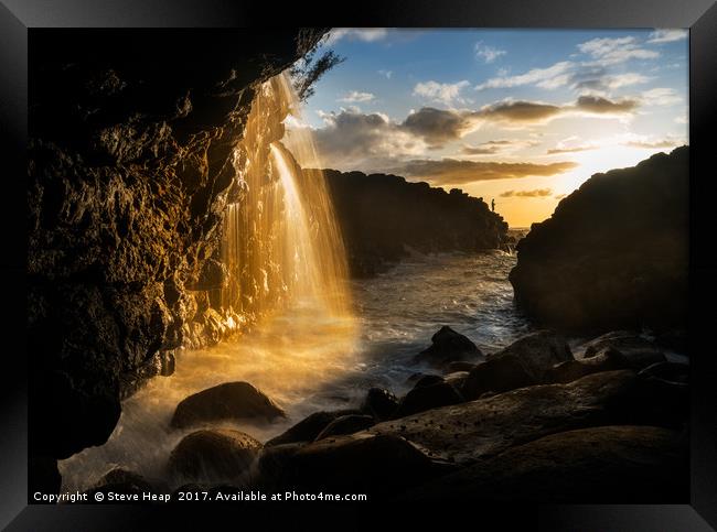 Waterfall near Queens Bath in Princeville Kauai Framed Print by Steve Heap