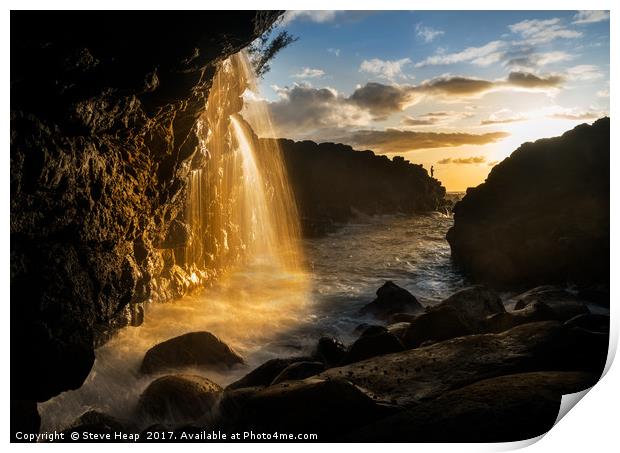Waterfall near Queens Bath in Princeville Kauai Print by Steve Heap