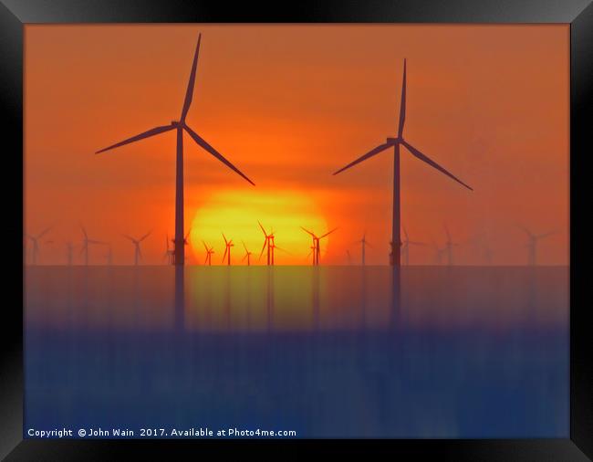 Wind Farms at Sunset (Digital Art) Framed Print by John Wain