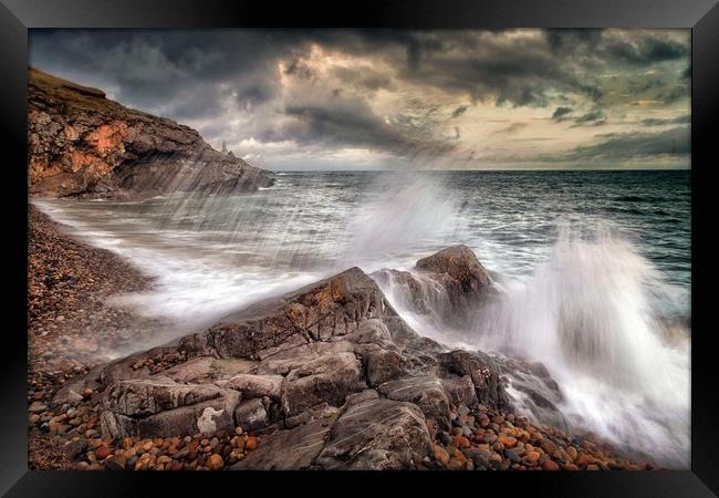 Crashing waves and storm clouds Framed Print by Leighton Collins