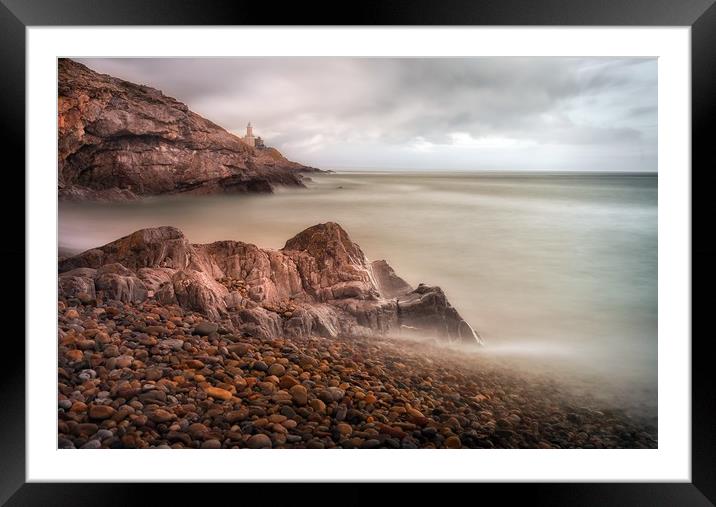 Calm waters at Bracelet Bay Framed Mounted Print by Leighton Collins